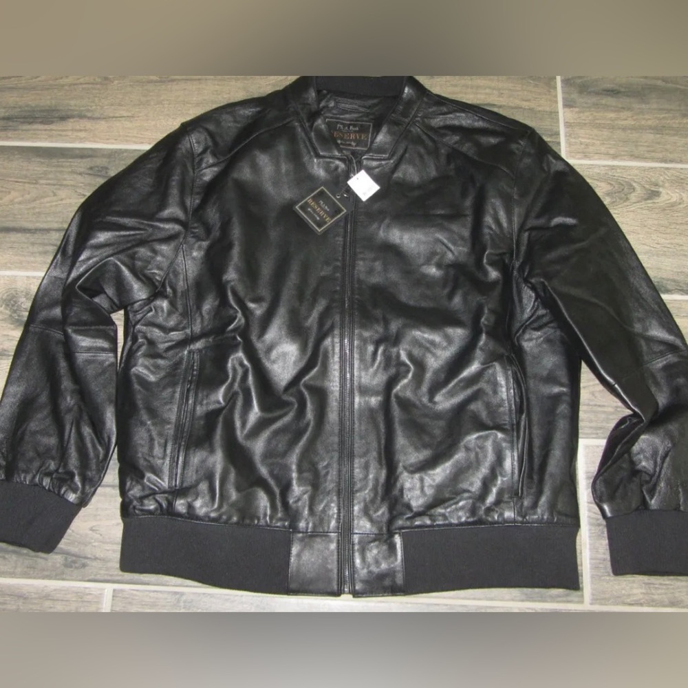 NWOT Jos. A. Bank Reserve Black Leather Jacket Coat Designer M Dress Lounge